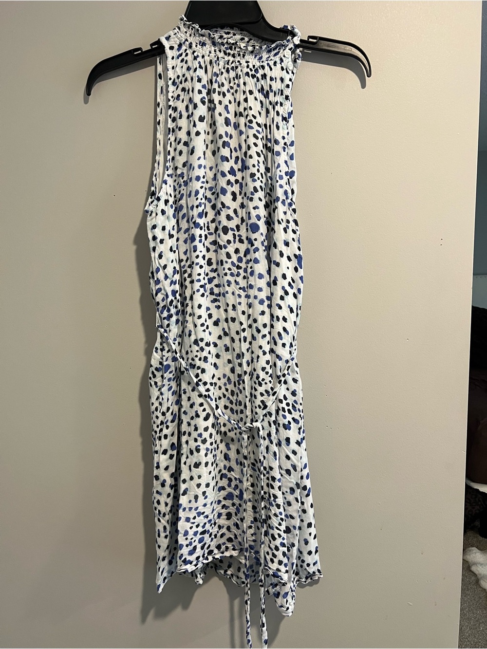 cloth & stone White Halter Dress with Blue Spot Print